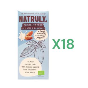 BOX 18x Natruly Chocolicious al Latte e Mandorle Biologica gr.85