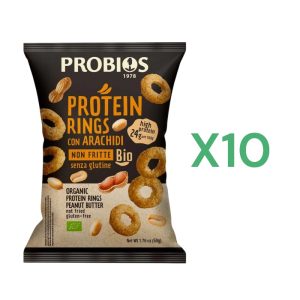 BOX 10X Probios Snack Protein Rings con Arachidi Biologico Senza Glutine gr.50