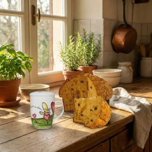 COMBO ‘A Ricchigia Panettone al Caffè con Gocce di Cioccolato di Modica IGP Senza Uvetta e Canditi gr.750 + Egan Tisaniera in Porcellana