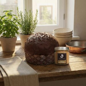 COMBO 'A Ricchigia Panettone Ricoperto con Granella da "Cioccolato di Modica IGP" 100% Senza Uvetta e Canditi gr.750 + ‘A Ricchigia Crema di Mandorla gr.190