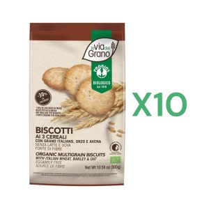 BOX 10x Probios Le Vie del Grano Biscotti ai 3 Cereali Biologico gr.300