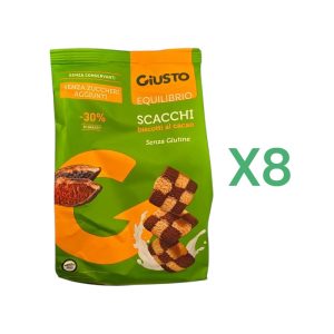 BOX 8x Giusto Equilibrio Scacchi Biscotti al Cacao Senza Glutine gr.250