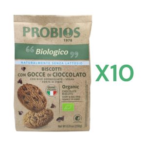 BOX 10x Probios Biscotti Vegan Con Gocce di Cioccolato Biologico gr.250