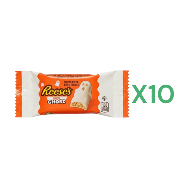 BOX 10x Reese's Snack al Cioccolato Bianco Peanut Butter White Ghosts Halloween Edition 17g